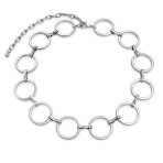 Geometric Retro Mod Fashion Circle Choker Necklace in Silver Tone Metal - Image 2