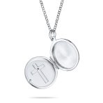 Religious Holy Cross Photo Locket Necklace Round Circle Holds Pictures .925 Sterling Silver - Image 2