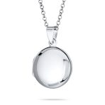 Simple Round Photo Locket Necklace Medium Dome Circle Holds Pictures .925 Sterling Silver