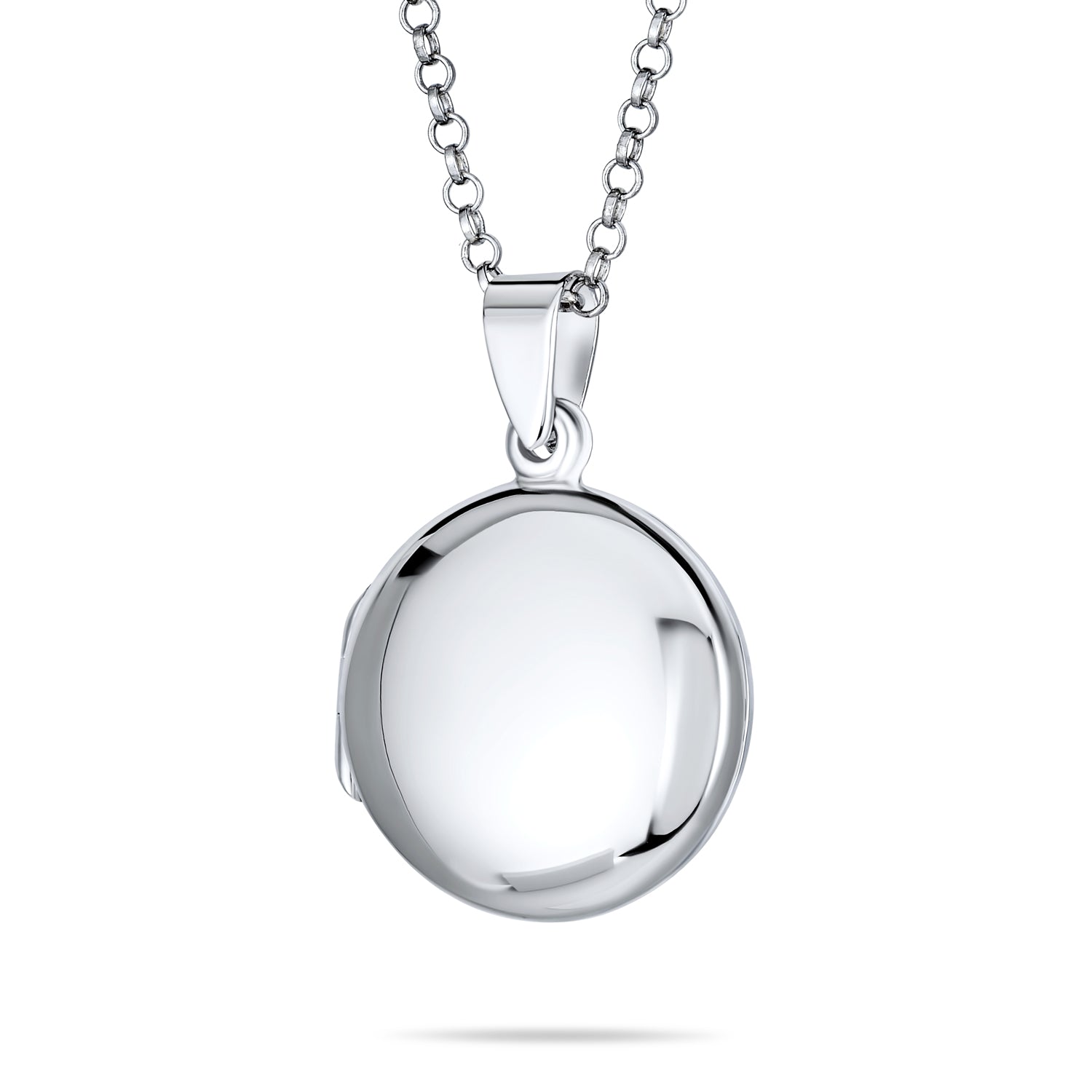 silver-circle-locket-pendant-necklace-pmr-l10264_1 Simple Round Photo Locket Necklace Medium Dome Circle Holds Pictures .925 Sterling Silver - Image 1