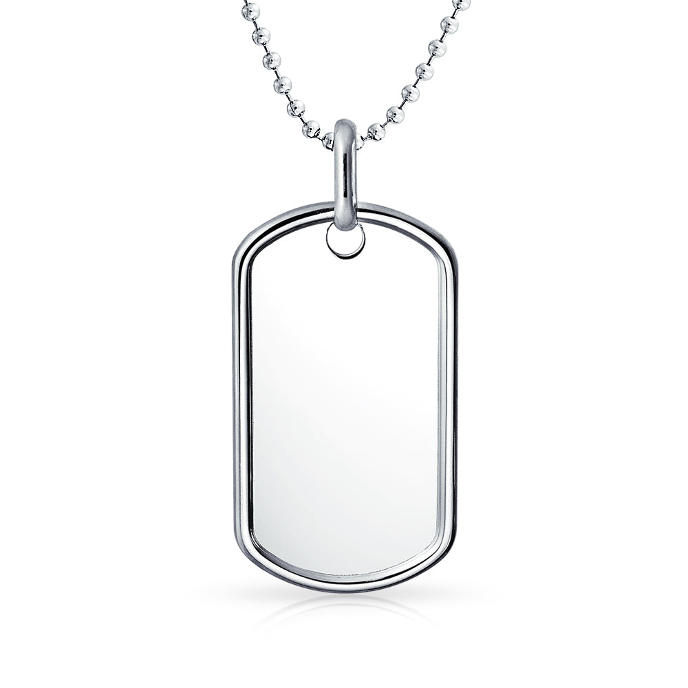 Large Classic Dog Tag Pendant Necklace .925 Sterling Silver With 24 Inch Ball Chain - Image 6