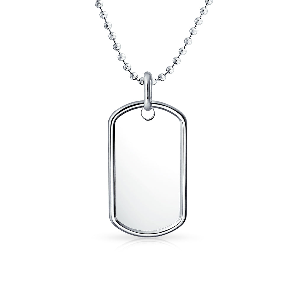Men's Army Dog Tag Blank Pendant Necklace Large .925 Sterling Silver with Ball Chain 20" - Image 4