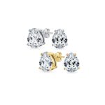 Set of 2 Pear Shape CZ Stud Earrings Teardrop Solitaire Gold Sterling Silver 6MM