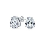 Set of 2 Pear Shape CZ Stud Earrings Teardrop Solitaire Gold Sterling Silver 6MM - Image 2