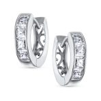 Unisex Small CZ Hoop Earrings in Gold-Plated Sterling Silver Multi-Color Options - Image 6