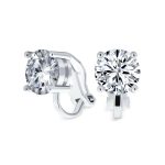 Traditional 2CT Round CZ Solitaire Clip-On Earrings - Gold Silver Non-Pierced 8MM