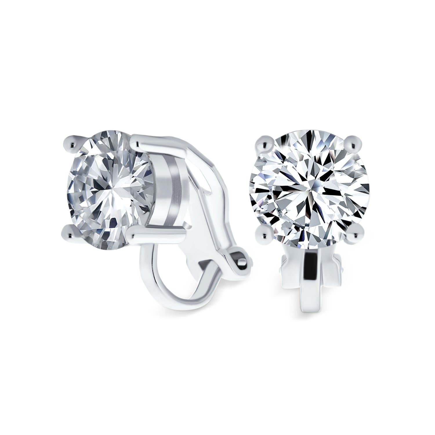 silver-clear-round-cz-solitaire-clip-on_my-bme81194-az_1 Traditional 2CT Round CZ Solitaire Clip-On Earrings - Gold Silver Non-Pierced 8MM - Image 1
