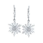 Frozen Winter Drop Dangle CZ Star Snowflake Earrings Sterling Silver Leverback - Image 3