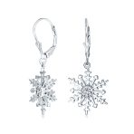 Frozen Winter Drop Dangle CZ Star Snowflake Earrings Sterling Silver Leverback