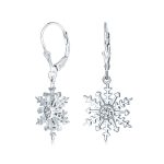 Frozen Winter Drop Dangle CZ Star Snowflake Earrings Sterling Silver Leverback