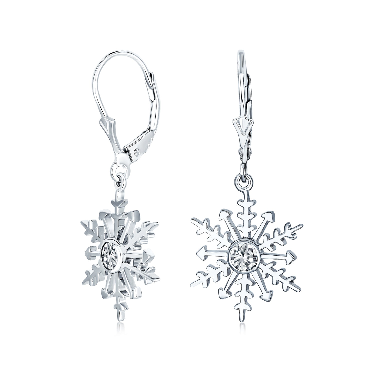 silver-clear-snowflake-dangle-earring-cz-mma-62628r_22 Frozen Winter Drop Dangle CZ Star Snowflake Earrings Sterling Silver Leverback - Image 1