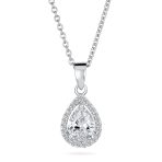 5CT Solitaire Teardrop Halo Sapphire Blue CZ Pendant Necklace Silver Plated - Image 2