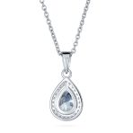 5CT Solitaire Teardrop Halo Sapphire Blue CZ Pendant Necklace Silver Plated - Image 7