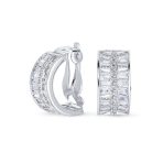 Art Deco Style Cocktail CZ Cubic Zirconia Half Hoop Baguette Earrings Clip On - Image 2