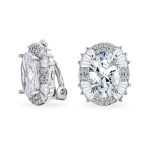 Art Deco Clip-On Earrings Large CZ Baguette Halo Non-Pierced