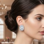 Art Deco Clip-On Earrings Large CZ Baguette Halo Non-Pierced - Image 3