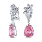Vintage Style CZ Gemstone Leaf Teardrop Clip-On Earrings for Weddings & Proms - Image 2