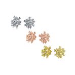 Set of 3 Floral CZ Bouquet Flower Clip-On Earrings for Non-Pierced Rose Gold Silver Plated
