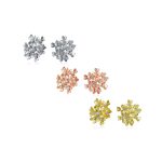 Set of 3 Floral CZ Bouquet Flower Clip-On Earrings for Non-Pierced Rose Gold Silver Plated
