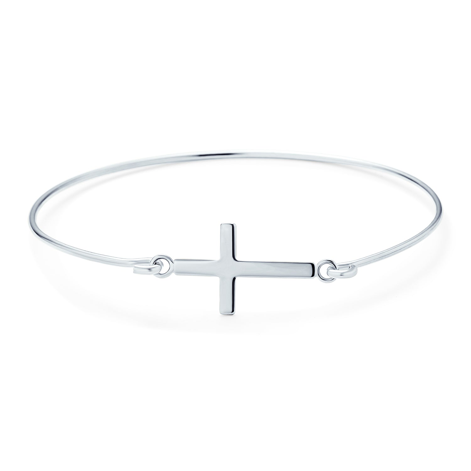 silver-cross-bracelet-sideways-cuff-pfs-104-1177_2 Delicate Simple Religious Sideways Cross Bangle Bracelet .925 Sterling Silver - Image 1