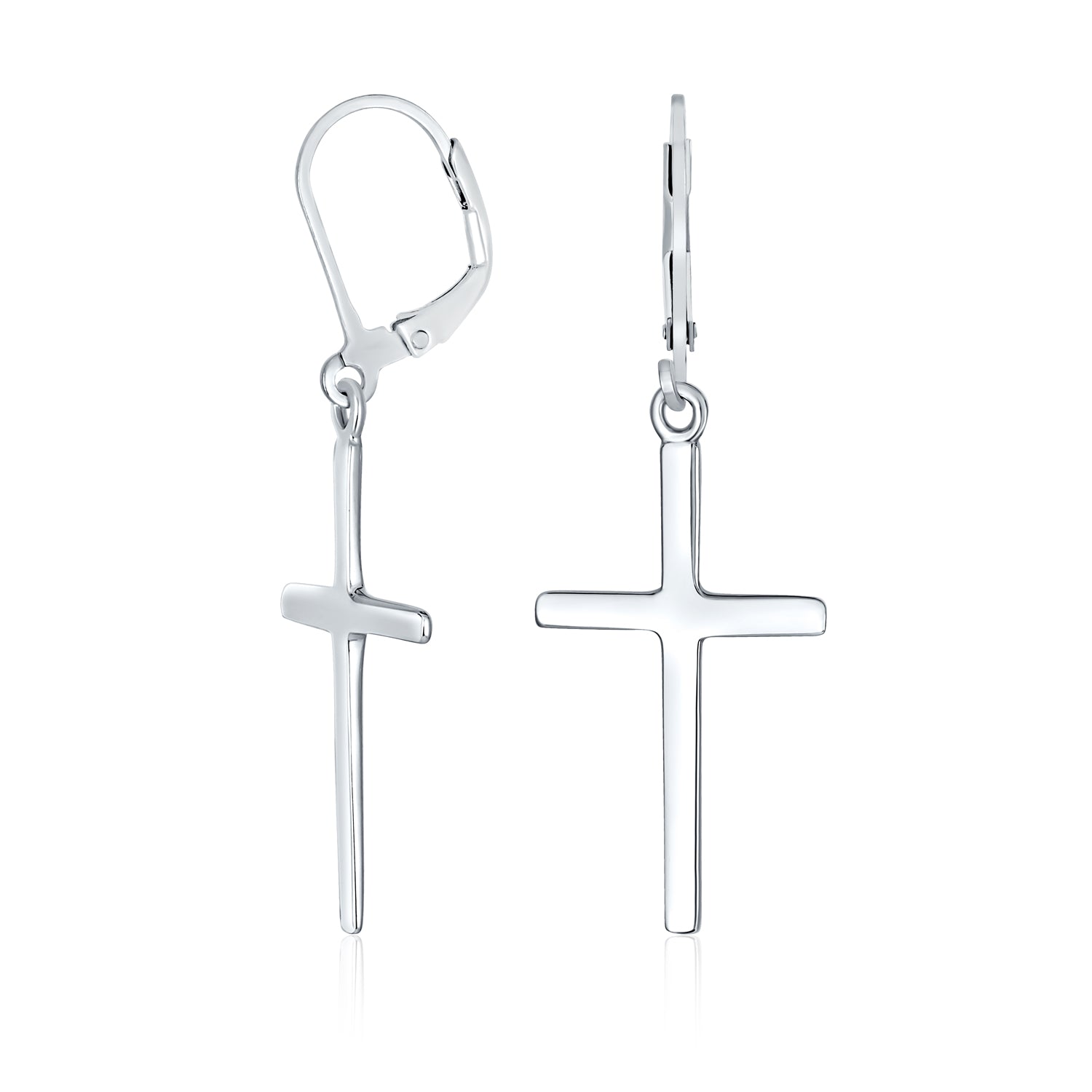 silver-cross-dangle-earrings-pmr-e12164_1 Classic Religious Cross Dangle Earrings Lever Back Sterling Silver High Polish - Image 1