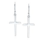 Classic Religious Cross Dangle Earrings Lever Back Sterling Silver High Polish - Image 2