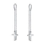Long Chain Dangle Spiritual Religious Cross Threader Earrings Sterling Silver - Image 2