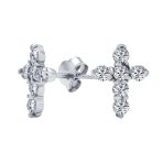 Petite Religious CZ Cross Stud Earrings in Gold Plated Sterling Silver - Image 2