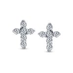 Petite Religious CZ Cross Stud Earrings in Gold Plated Sterling Silver - Image 4