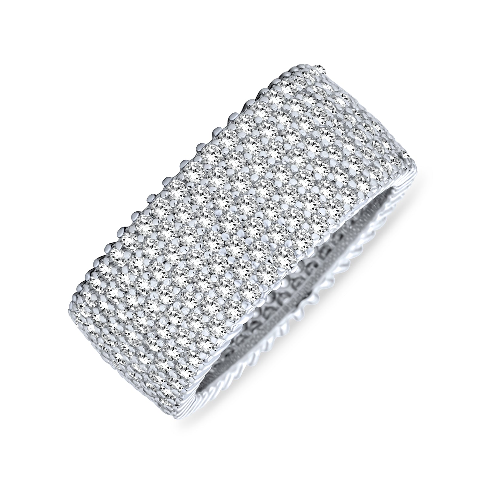 silver-cubic-zirconia-eternity-band_ati-sr7057_1 Pave Cubic Zirconia Cocktail Statement Ring in Sterling Silver 5 Row Wide Band - Image 1