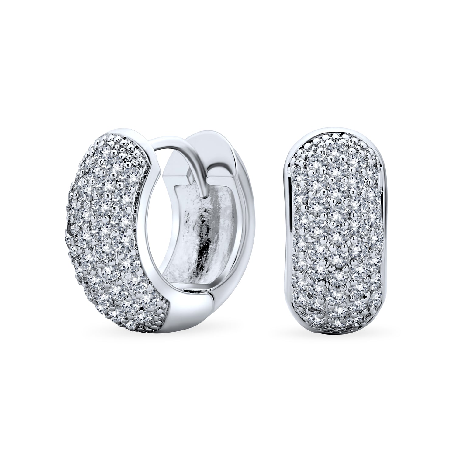 silver-cubic-zirconia-huggie-hoop-earrings_ag-et2617-az_1 Cubic Zirconia Pave CZ 5 Row Huggie Mini Hoop Earrings Hinge Style Silver Plated - Image 1