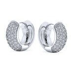 Cubic Zirconia Pave CZ 5 Row Huggie Mini Hoop Earrings Hinge Style Silver Plated - Image 2