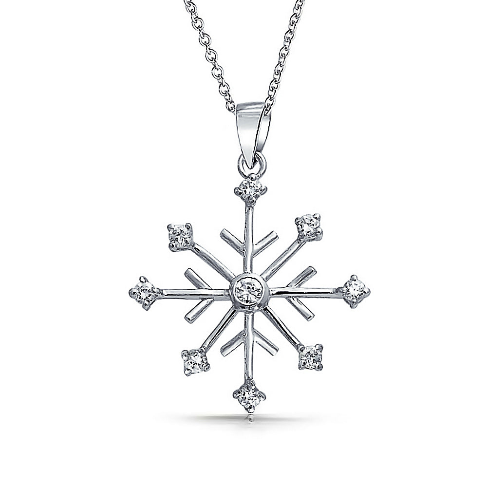 silver-cubic-zirconia-snowflake-necklace_v-p20732-az_1 Winter Party Snowflake Pendant Necklace in Sterling Silver Leverback - Image 1