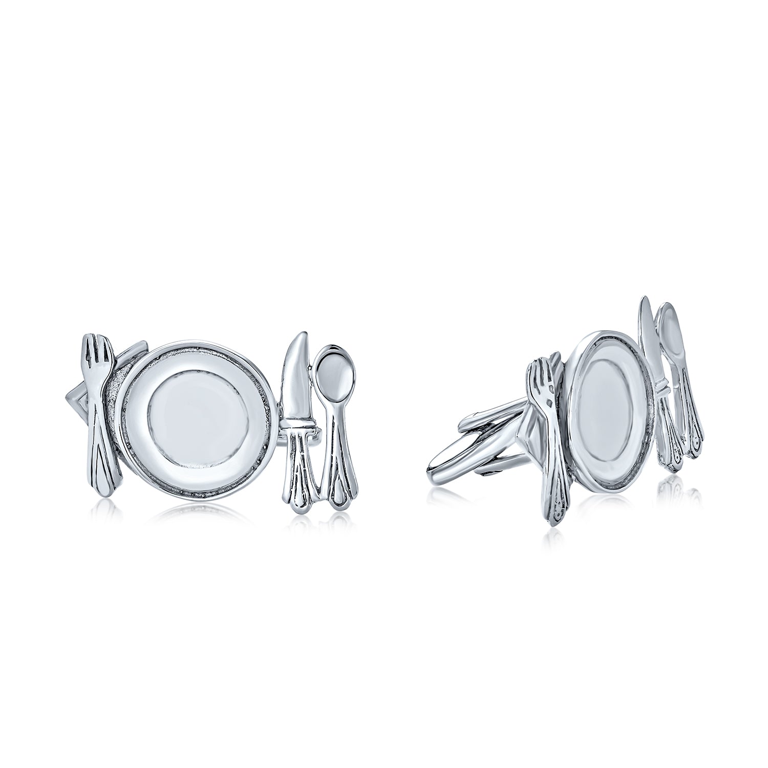 silver-cufflinks-plate-fork-knife_gf-cuf17_1 Unique Gift For Chef Cufflinks Gourmet Kitchen Dinning Theme .925 Sterling Silver - Image 1