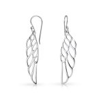 Rose Gold Plated Angel Wing Feather Dangle Earrings in  Sterling Silver
