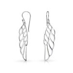 Rose Gold Plated Angel Wing Feather Dangle Earrings in  Sterling Silver