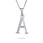 Delicate Pave CZ Block Letter Alphabet Pendant Necklace Sterling Silver