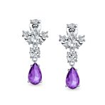 Vintage Art Deco Blue Aquamarine CZ Chandelier Clip-On Earrings Silver Plated - Image 8