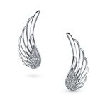 Spiritual Guardian Angel Wing Ear Pin Crawler Climber Earrings Pave CZ Accent .925 Sterling Silver - Image 2