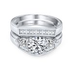 2CT Round Solitaire CZ Baguette Band Statement Ring Set