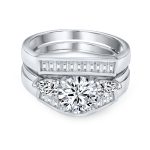 2CT Round Solitaire CZ Baguette Band Statement Ring Set