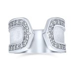 Modern Fashion CZ Accent Statement Wide Matte Finish Hammered Open Band Ring