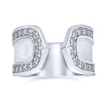Modern Fashion CZ Accent Statement Wide Matte Finish Hammered Open Band Ring