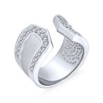 Modern Fashion CZ Accent Statement Wide Matte Finish Hammered Open Band Ring - Image 2