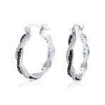 Cubic Zirconia CZ Forever Love Knot Black White Large Infinity Hoop Earrings 1.5 Diameter Silver