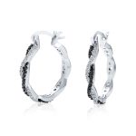 Cubic Zirconia CZ Forever Love Knot Black White Large Infinity Hoop Earrings 1.5 Diameter Silver