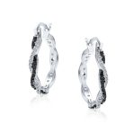 Cubic Zirconia CZ Forever Love Knot Black White Large Infinity Hoop Earrings 1.5 Diameter Silver - Image 2