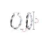 Cubic Zirconia CZ Forever Love Knot Black White Large Infinity Hoop Earrings 1.5 Diameter Silver - Image 4