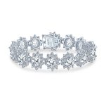 Crown Halo Oval CZ Tennis Statement Bracelet in Rhodium-Plated Brass - Image 2