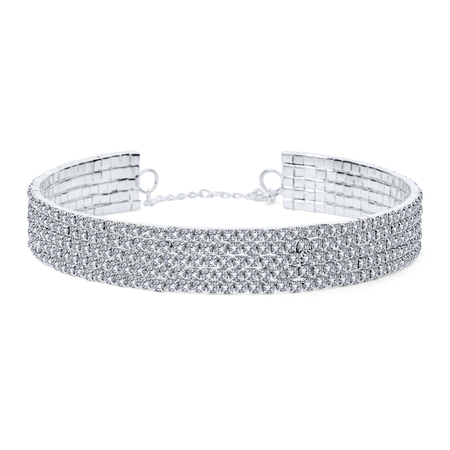 silver-cz-choker-collar-necklace-cb-bj0629_1 Classic Cocktail Sparkly Rhinestone Choker Statement Necklace Adjustable - Image 1
